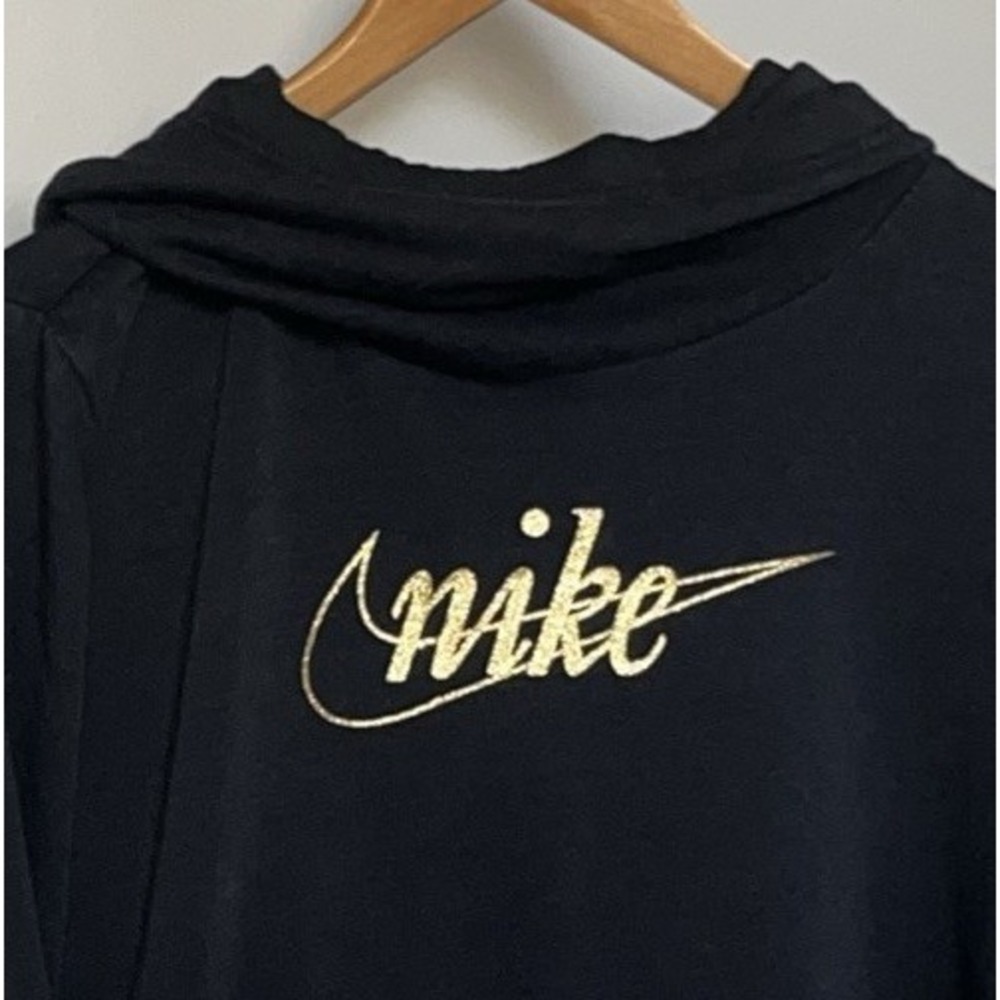 Nike Cowl Neck Hoodie Women's XXL Black Gold Script Swoosh Super Soft Pullover